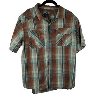 Prana Men Size L Midas Short Sleeve Plaid Shirt 100% Organic‎ Cotton M1MIDA114